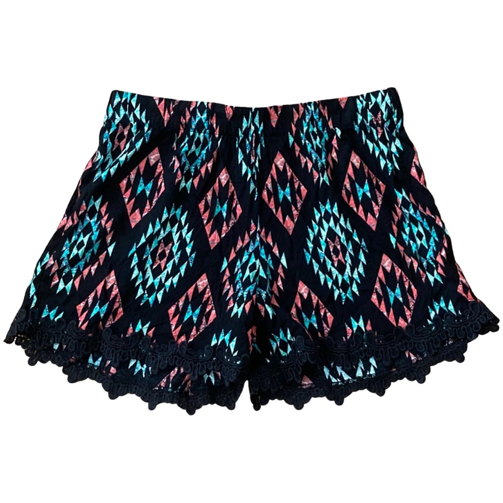 Just Be Black Pink And Turquoise Aztec Tribal Geometric Shorts Size M
